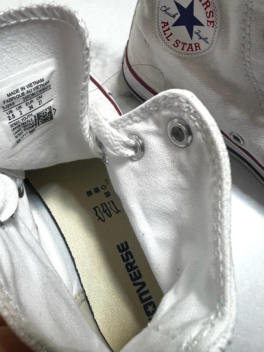 Converse Chuck Taylor White High Tops Kids Size 2.5
